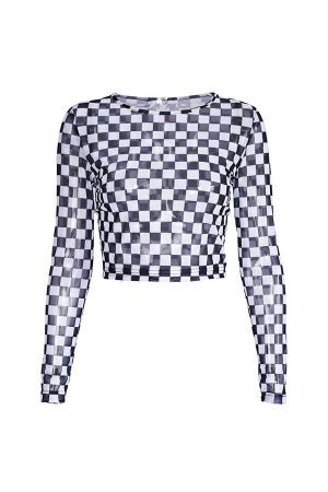 Style Core Aesthetics, New Style Trends - Checkered Long Sleeve Crop Top