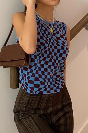 Style Core Aesthetics, New Style Trends - Checkered Print Crop Tank Top