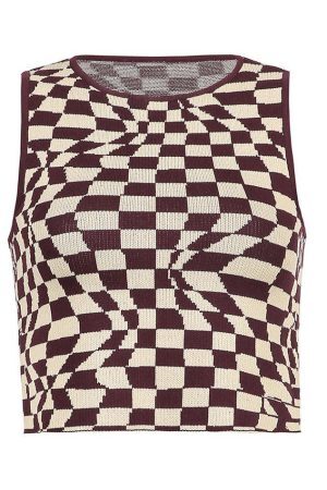 Style Core Aesthetics, New Style Trends - Checkered Print Crop Tank Top