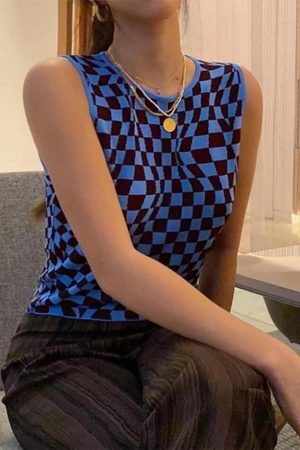 Style Core Aesthetics, New Style Trends - Checkered Print Crop Tank Top