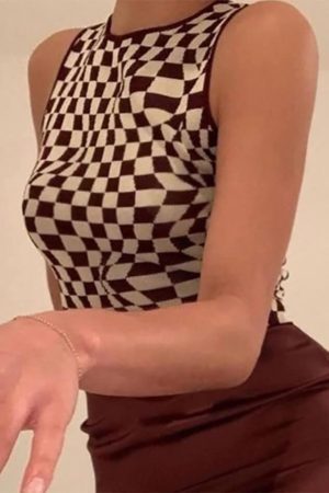 Style Core Aesthetics, New Style Trends - Checkered Print Crop Tank Top