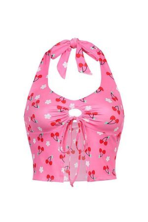 Style Core Aesthetics, New Style Trends - Cherry Blossom Halter Top
