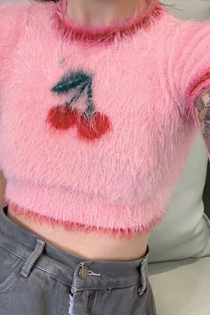 Style Core Aesthetics, New Style Trends - Cherry Fuzzy Crop Top