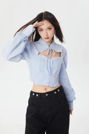 Style Core Aesthetics, New Style Trends - Classiccore Cut Out Crop Shirt