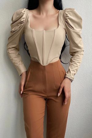 Style Core Aesthetics, New Style Trends - Coffee Cream Corset Top