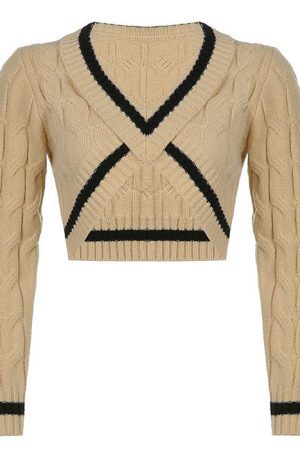 Style Core Aesthetics, New Style Trends - Coffee Cream Cropped Sweater