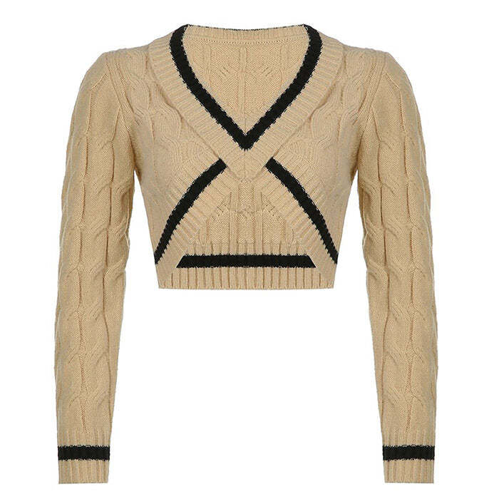 Style Core Aesthetics, New Style Trends - Coffee Cream Cropped Sweater