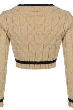 Style Core Aesthetics, New Style Trends - Coffee Cream Cropped Sweater