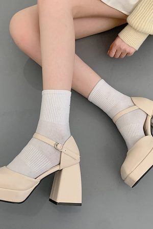 Style Core Aesthetics, New Style Trends - Coffee Cream Platform Heels
