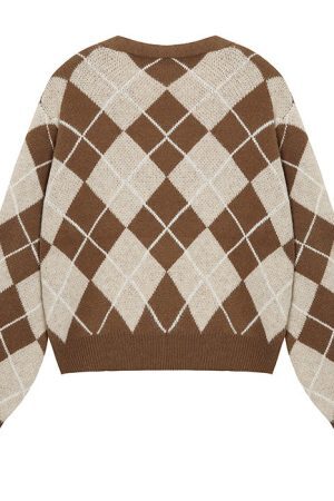 Style Core Aesthetics, New Style Trends - Coffee Time Argyle Cardigan
