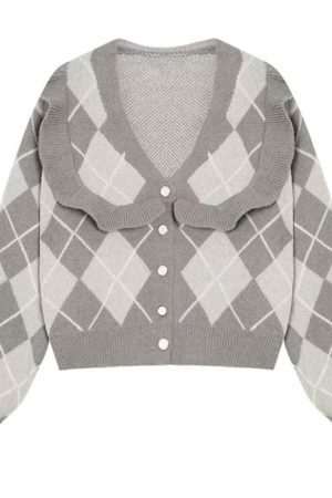 Style Core Aesthetics, New Style Trends - Coffee Time Argyle Cardigan