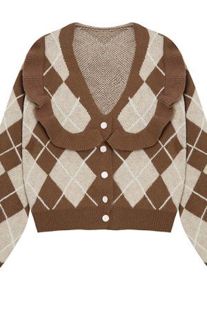 Style Core Aesthetics, New Style Trends - Coffee Time Argyle Cardigan