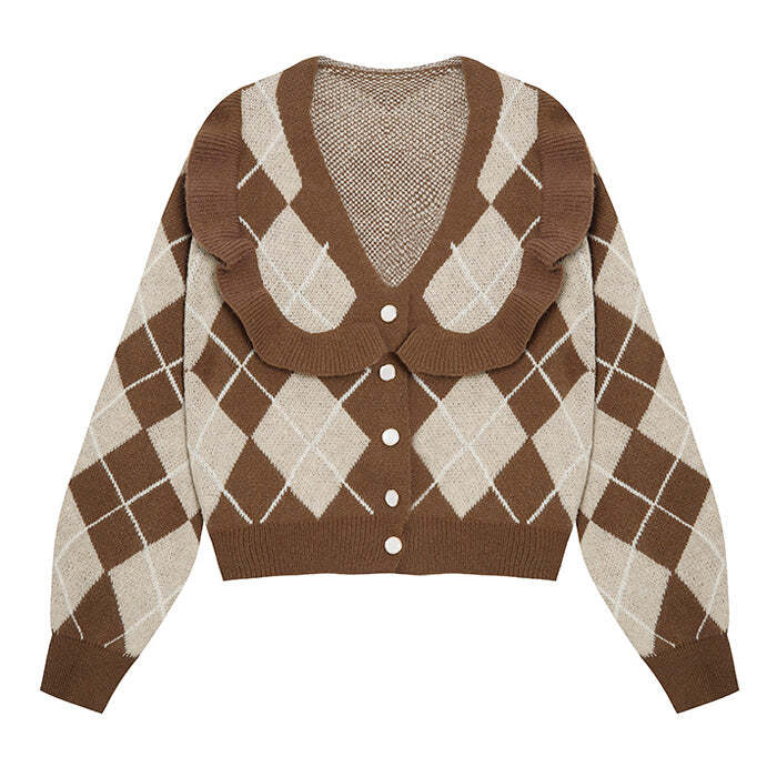 Style Core Aesthetics, New Style Trends - Coffee Time Argyle Cardigan