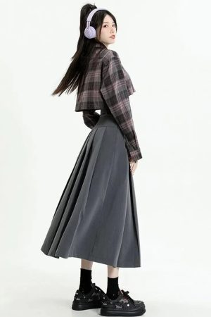 Style Core Aesthetics, New Style Trends - College Girl Pleated A-Line Midi Skirt