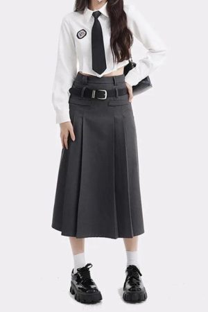 Style Core Aesthetics, New Style Trends - College Girl Pleated Midi Skirt