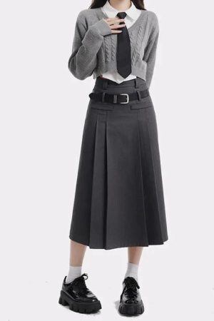 Style Core Aesthetics, New Style Trends - College Girl Pleated Midi Skirt
