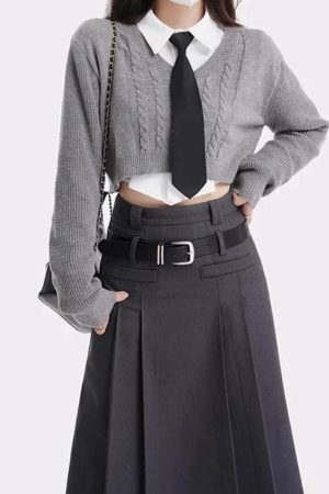 Style Core Aesthetics, New Style Trends - College Girl Pleated Midi Skirt