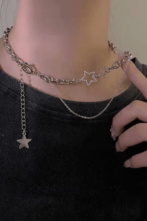 Style Core Aesthetics, New Style Trends - Collier Chaîne Superposée à Décor d'Étoile Strassée