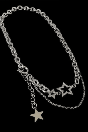 Style Core Aesthetics, New Style Trends - Collier Chaîne Superposée à Décor d'Étoile Strassée