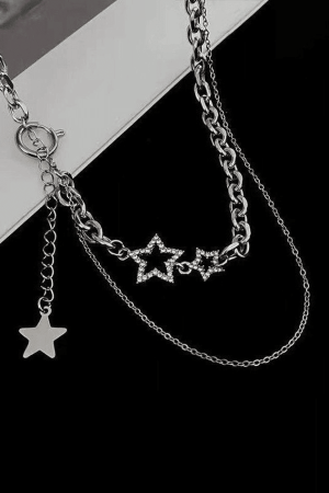 Style Core Aesthetics, New Style Trends - Collier Chaîne Superposée à Décor d'Étoile Strassée