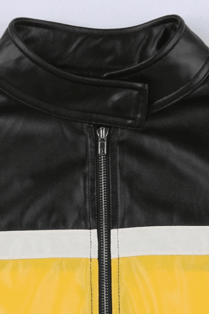 Style Core Aesthetics, New Style Trends - Color Block Cropped Pu Leather Moto Jacket