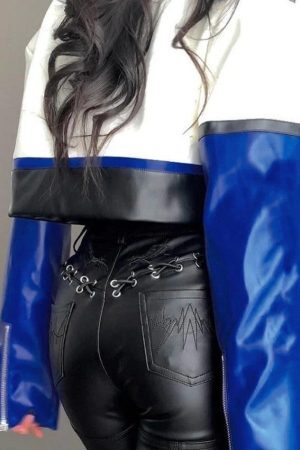 Style Core Aesthetics, New Style Trends - Color Block Pu Leather Cropped Moto Jacket