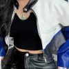Style Core Aesthetics, New Style Trends - Color Block Pu Leather Cropped Moto Jacket