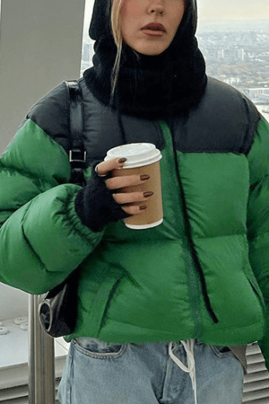 Style Core Aesthetics, New Style Trends - Color Block Zip Up Puffer Jacket