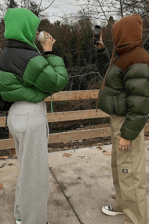 Style Core Aesthetics, New Style Trends - Color Block Zip Up Puffer Jacket