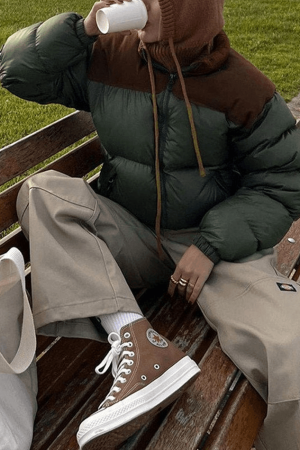 Style Core Aesthetics, New Style Trends - Color Block Zip Up Puffer Jacket