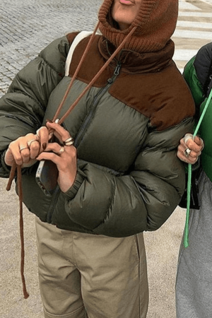 Style Core Aesthetics, New Style Trends - Color Block Zip Up Puffer Jacket