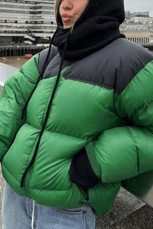 Style Core Aesthetics, New Style Trends - Color Block Zip Up Puffer Jacket