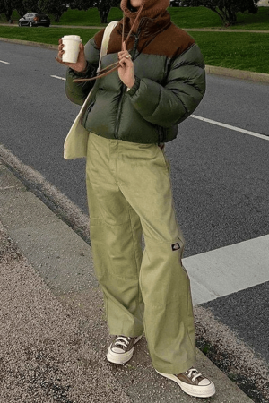 Style Core Aesthetics, New Style Trends - Color Block Zip Up Puffer Jacket