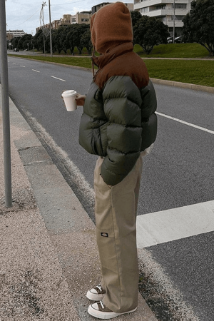 Style Core Aesthetics, New Style Trends - Color Block Zip Up Puffer Jacket