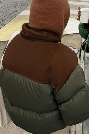 Style Core Aesthetics, New Style Trends - Color Block Zip Up Puffer Jacket