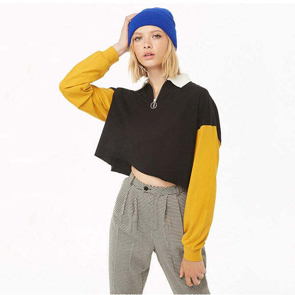 Style Core Aesthetics, New Style Trends - Color Block Zip Up Tee Style Core Aesthetics, New Style Trends - Color Block Zip Up Tee
