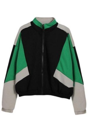 Style Core Aesthetics, New Style Trends - Color Block Zip Up Varsity Jacket