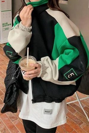 Style Core Aesthetics, New Style Trends - Color Block Zip Up Varsity Jacket