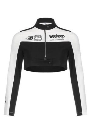 Style Core Aesthetics, New Style Trends - Contrast Color Print Collar Neck Short Jacket