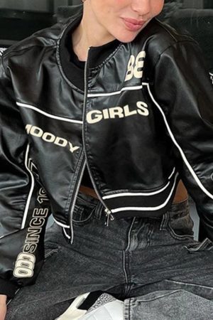 Style Core Aesthetics, New Style Trends - Contrast Color Print Splice Leather Short Jacket