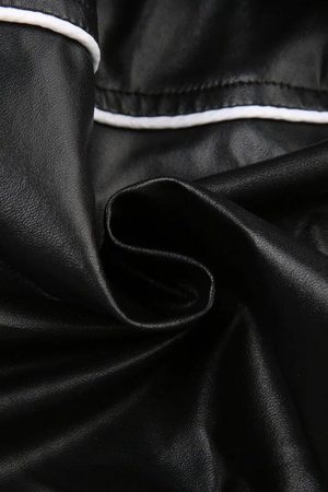 Style Core Aesthetics, New Style Trends - Contrast Color Print Splice Leather Short Jacket