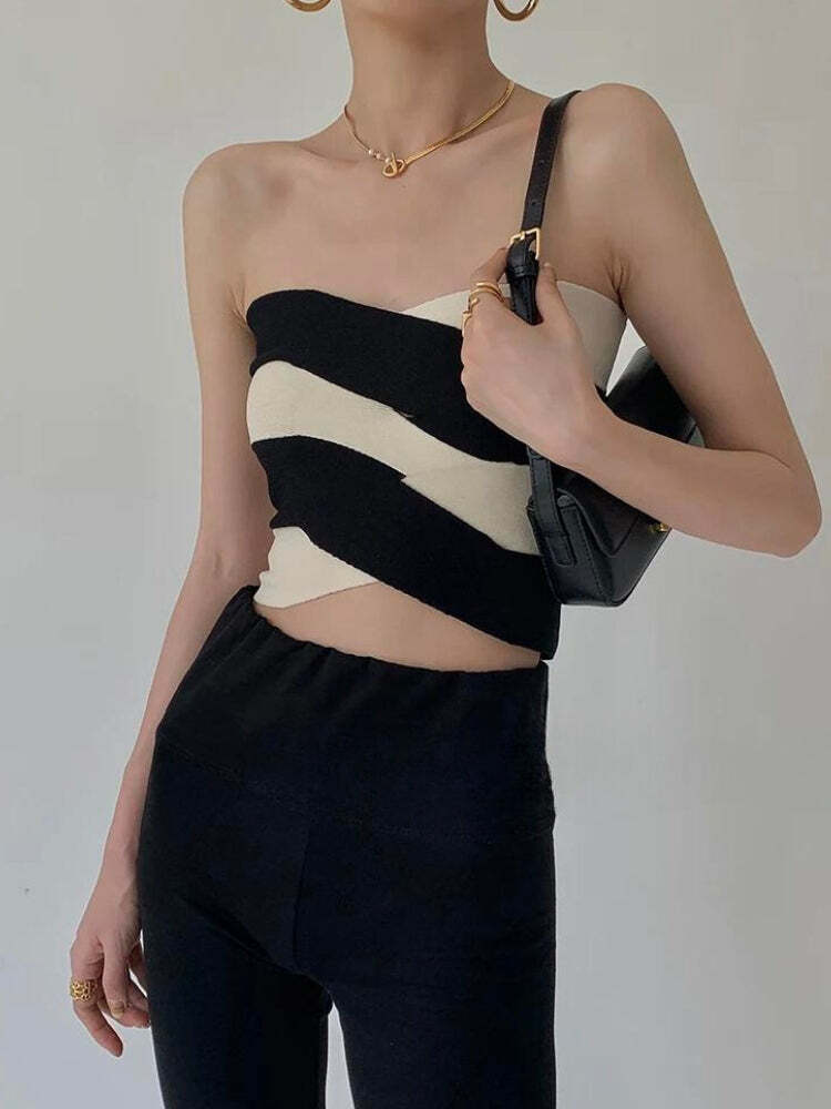 Style Core Aesthetics, New Style Trends - Contrast Color Tube Top Style Core Aesthetics, New Style Trends - Contrast Color Tube Top