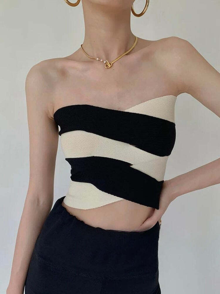 Style Core Aesthetics, New Style Trends - Contrast Color Tube Top Style Core Aesthetics, New Style Trends - Contrast Color Tube Top