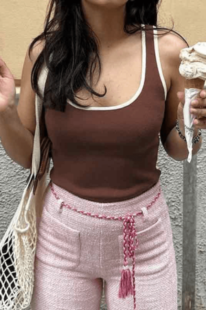 Style Core Aesthetics, New Style Trends - Contrast Color U Neck Tank Top