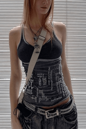 Style Core Aesthetics, New Style Trends - Contrast Letter Stripe Tank Top