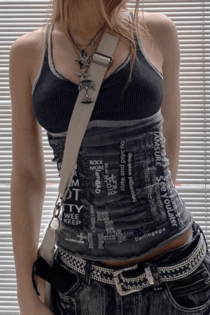 Style Core Aesthetics, New Style Trends - Contrast Letter Stripe Tank Top