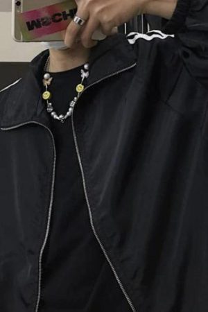 Style Core Aesthetics, New Style Trends - Contrast Stripe Zip Up Jacket