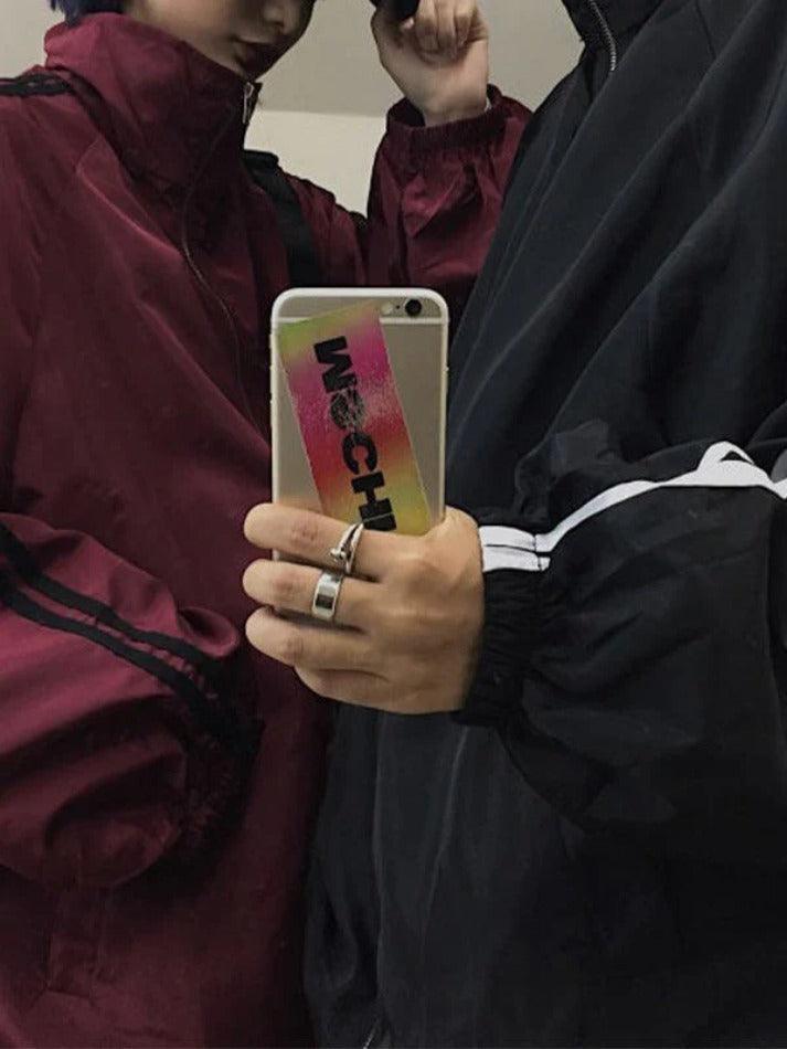 Style Core Aesthetics, New Style Trends - Contrast Stripe Zip Up Jacket Style Core Aesthetics, New Style Trends - Contrast Stripe Zip Up Jacket