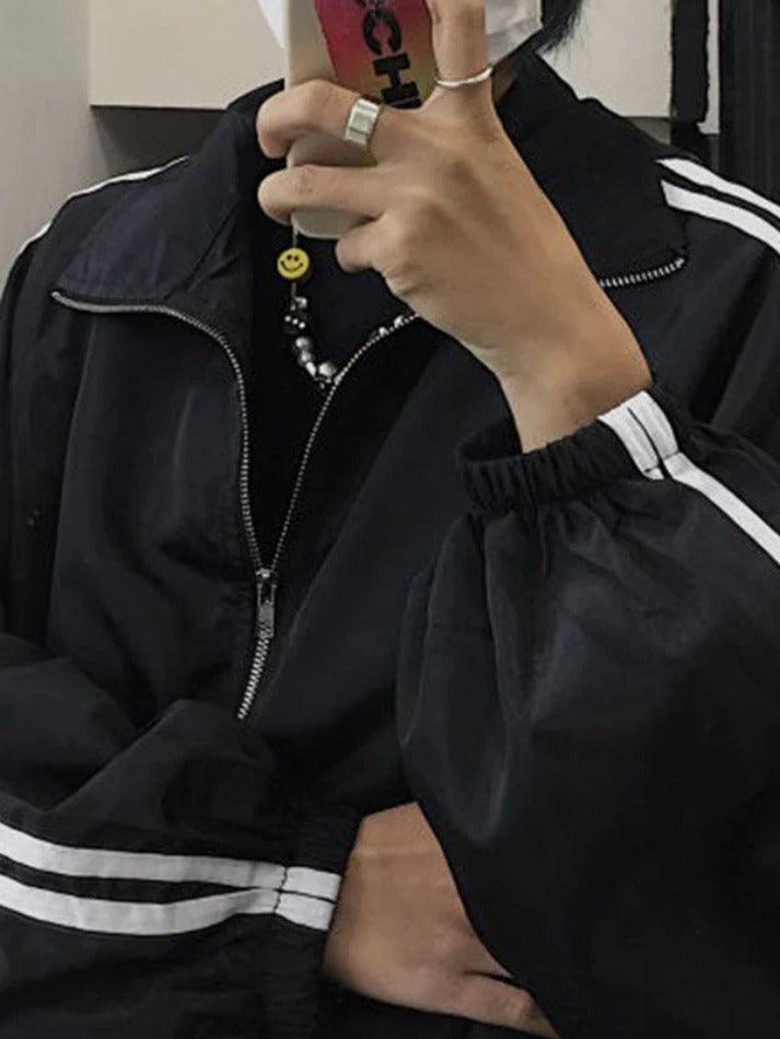 Style Core Aesthetics, New Style Trends - Contrast Stripe Zip Up Jacket Style Core Aesthetics, New Style Trends - Contrast Stripe Zip Up Jacket