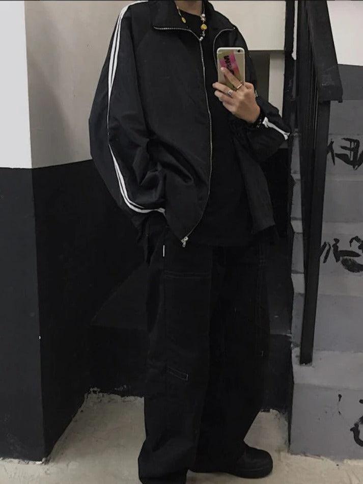 Style Core Aesthetics, New Style Trends - Contrast Stripe Zip Up Jacket Style Core Aesthetics, New Style Trends - Contrast Stripe Zip Up Jacket